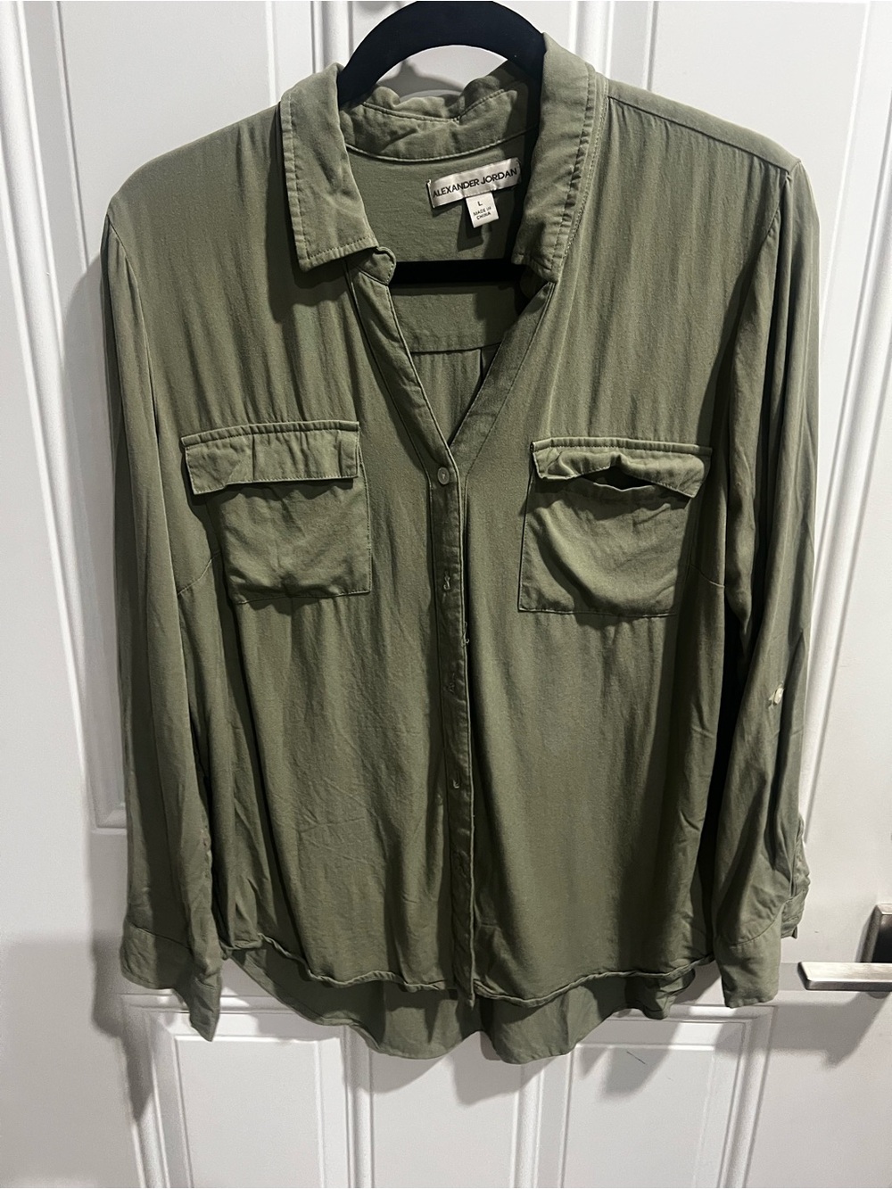 Alexander Jordan Olive Green Long Sleeve Button-Up Shirt